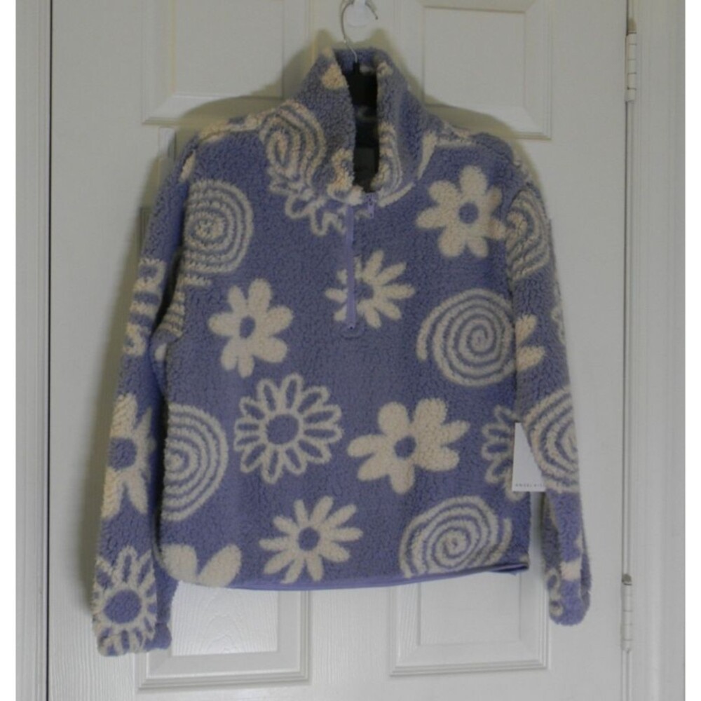 Angel Kiss Plush Quarter Zip Fleece Purple White Pull Over Sz Medium NWT
